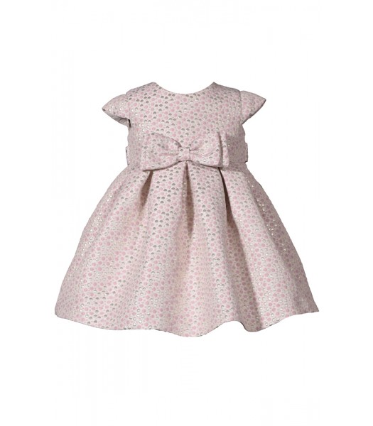 Bonnie Jean Gold/Pink Dotted Waist Bow Pleated Brocade Dress 